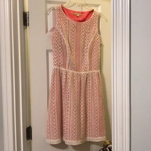 Gianni Bini white lace/pink fit and flare dress